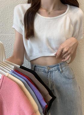 waist-fitted casual round -shirt summer for neck blueknit