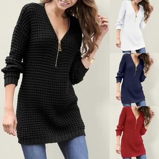 womens zipper dress length sweater mid Womens neck