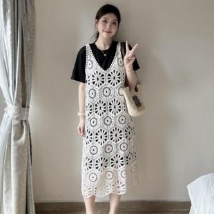 White hollow blouse women summer high-end simple dress