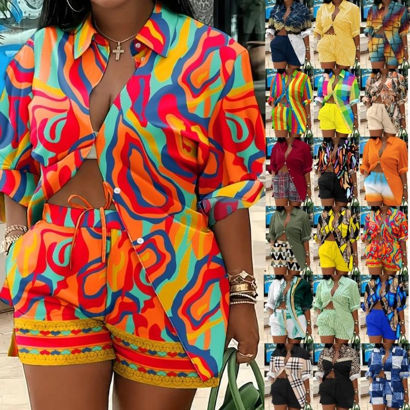 two puff piece pocket abstract and skinny striped shorts