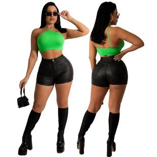 two piece color chest fashionable sexy wrapped shorts suit