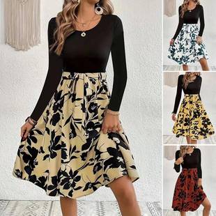 womens fashion print dress autumn winter female clothes