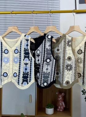 vest outer vest Retro cardigan flower wear loose jacket