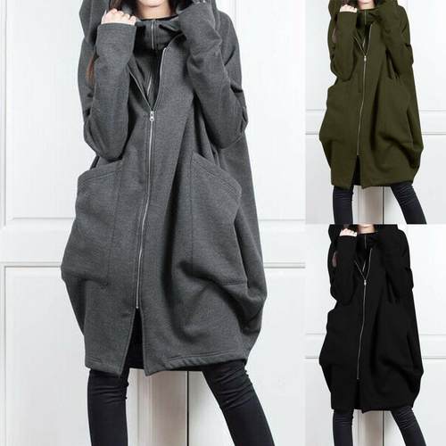 women sweatshirt hooded long sweatshirt coat zipper placket