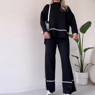 women panelled knit pullover pants long turtleneck wide leg