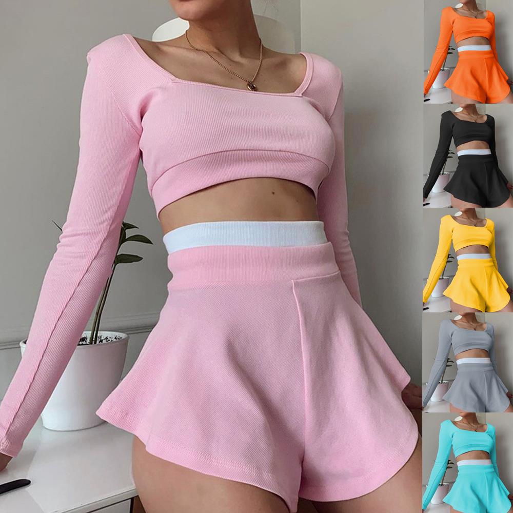 Fashion sports womens clothing color matching slim fit top