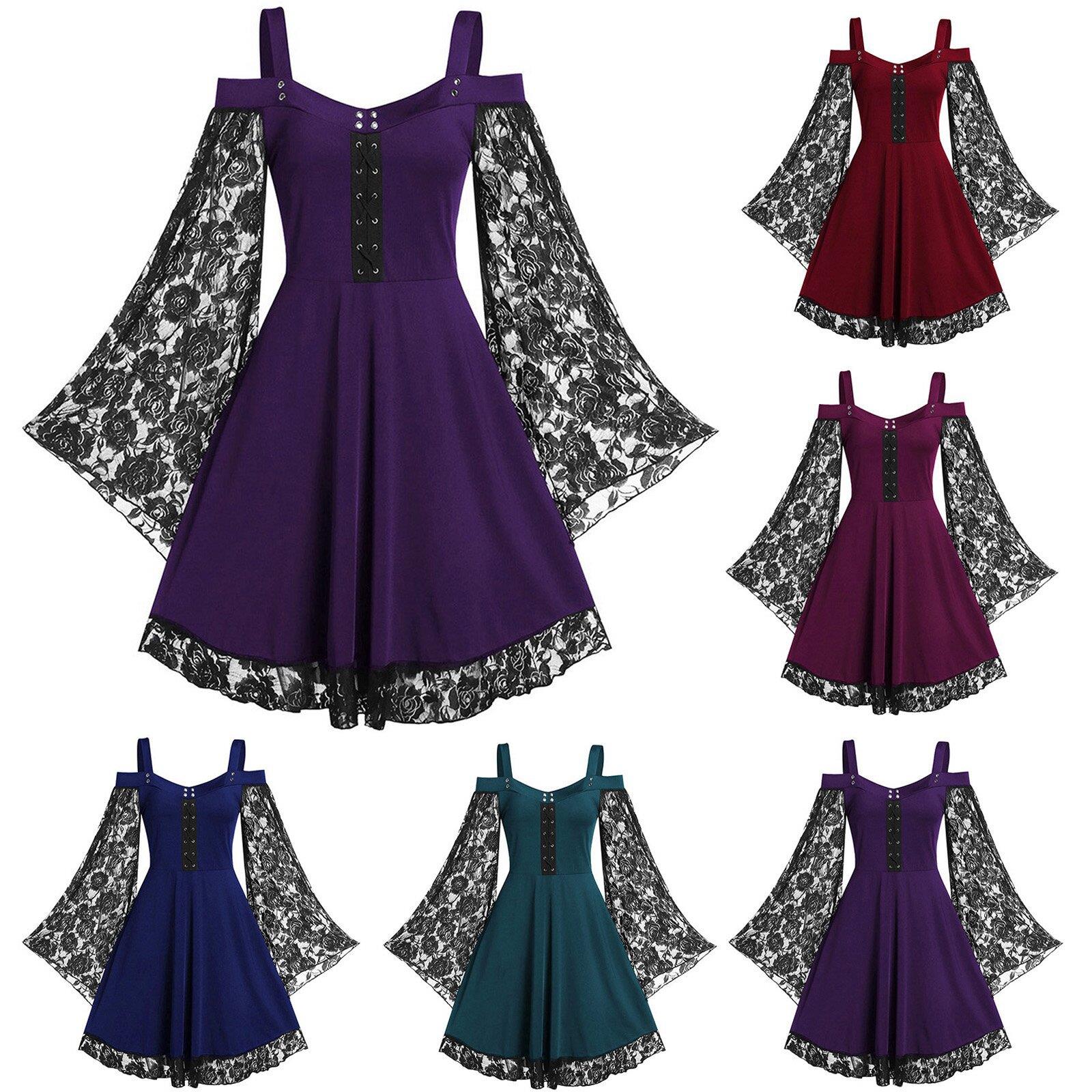 dress mid-length knitted swing wide eyelets webbing sleeves