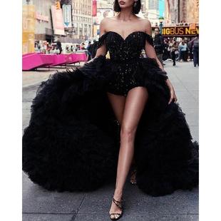 dress party shiny sexy silk neck sleeved skirt short