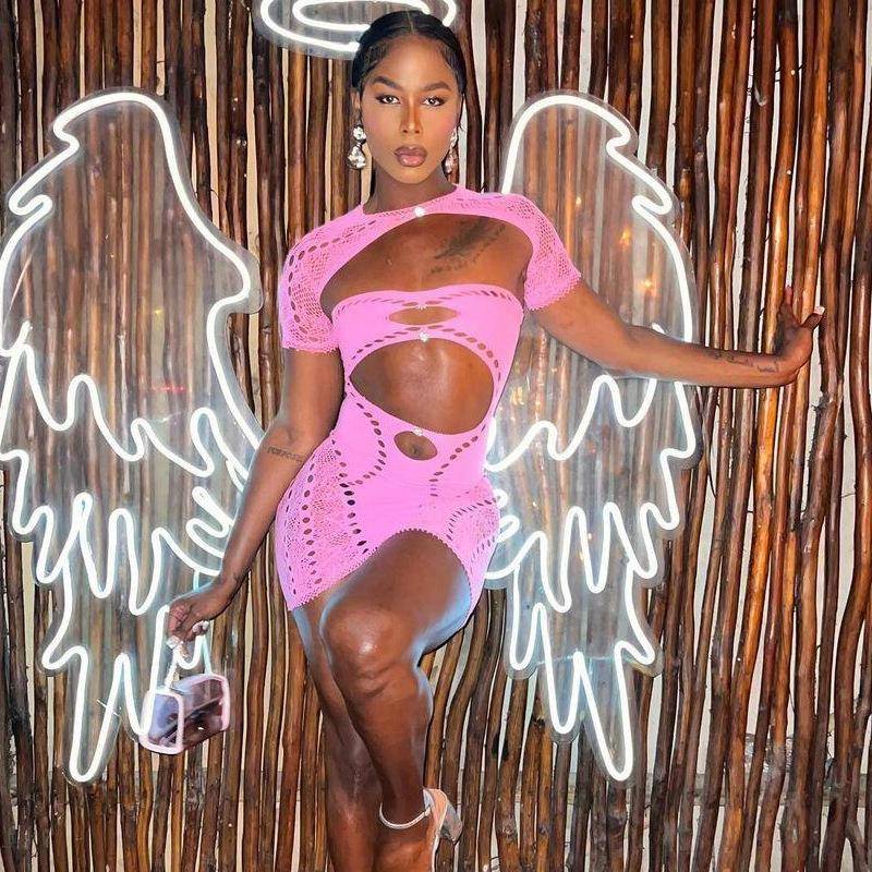 dress hip slim sexy shawl short-sleeved navel-exposed