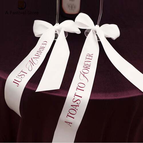 A Toast To Forever Just Married Red Wine Glass Ribbon Set