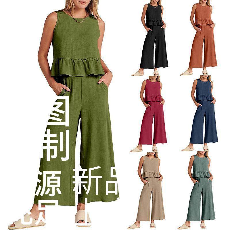 Pants Pleated Vest Leg Suit Clothing Wide Sleeveless Casual