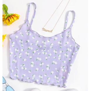 printed exposed short ladies digital floral camisole navel