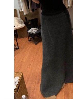 蒜尼尼加厚仿牛绒灰色小个子独特超好看半身裙女秋冬长裙3159