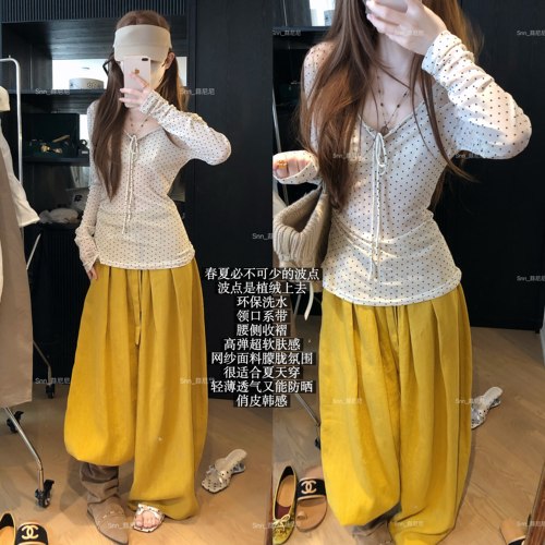 蒜尼尼【甜欲波波】波点网纱绑带防晒韩系甜美罩衫上衣20380