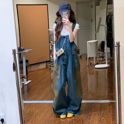 蒜尼尼【脏染私服背带裤】重工水洗休闲显瘦显比例可调节2296