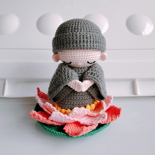 ［成品］莲花小和尚车载摆件手工编织钩针毛线DIY摆件小佛陀挂件