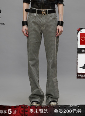 R13 JANE 休闲舒适经典千鸟格修身微喇马蹄裤牛仔裤