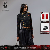 圆领复古花卉印花羊毛毛衣针织衫 R13 短款