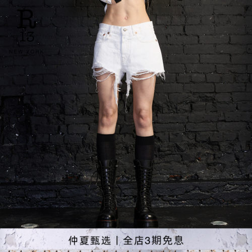 R13 2026春夏新品 BOYFRIEND宽松阔腿复古水洗做旧牛仔短裤
