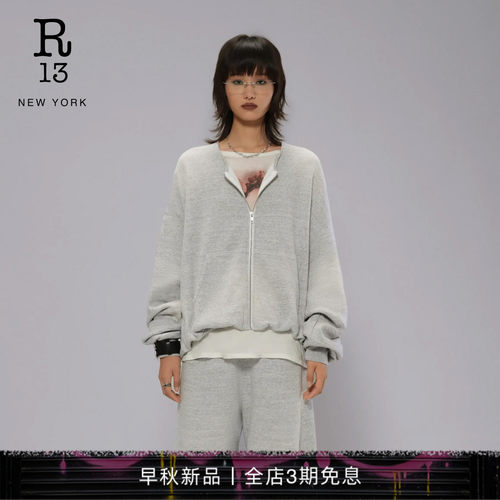R13宽松气球袖拉链卫衣