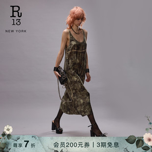 长裙复古橄榄花卉印花连衣裙女 R13 2025春夏系列 法式 轻盈无袖