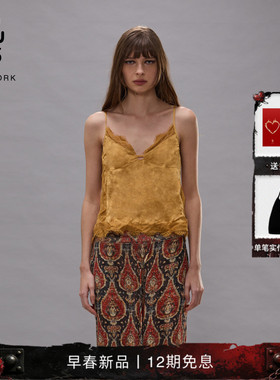 R132026早春新品 时尚V领蕾丝镶边吊带衫T恤