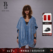 R13 随性简约做旧针织破洞宽松中长开衫 毛衣外套