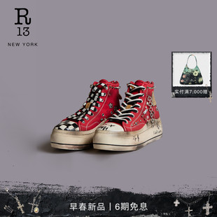 做旧复古趣味挂饰涂鸦帆布鞋 2026早春新品 R13 运动板鞋 预售