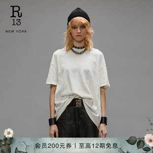 明星同款 早秋系列 R13 T恤 男友风宽松圆领打底衫 白色短袖