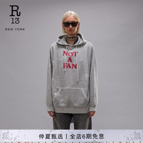 R13宽松卫衣字母logo连帽衫
