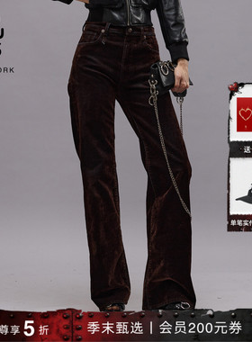 【明星同款】R13 Jane 丝绒质感高腰弹力修身微喇牛仔裤