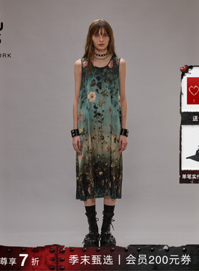 【季末甄选】R13 明星同款宽松圆领中长款浸染花卉连衣裙