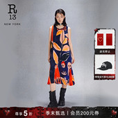 R13 印花背心连衣裙 中长裙抽象多彩数码 法式 无袖