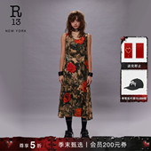 无袖 R13 法式 中长裙复古朋克迷彩玫瑰背心连衣裙