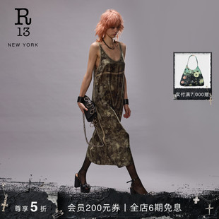 轻盈无袖 法式 长裙复古橄榄花卉印花连衣裙女 2025春夏系列 R13