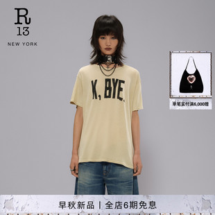 R13 2026早秋新品时尚个性字母印花圆领短袖T恤