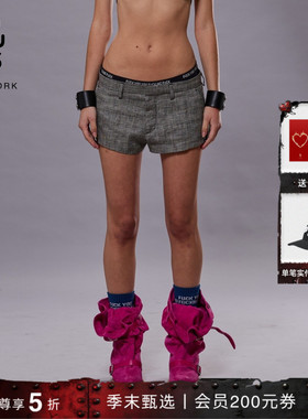 R13 Micro Short 经典格伦花格灰色休闲风美式短裤