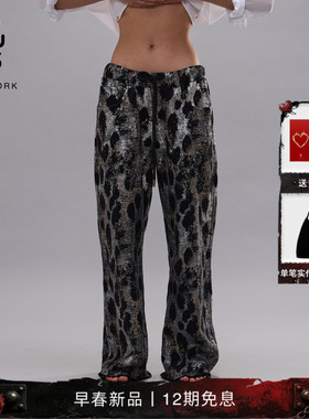 R13 2026早春新品 宽松柔软简约休闲街头风豹纹休闲裤卫裤
