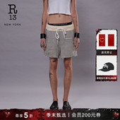 R13 黑白条纹短裤 系带休闲短卫裤 叠层口袋设计经典