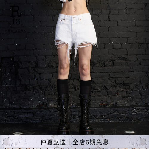 R13 2026春夏新品 BOYFRIEND宽松阔腿复古水洗做旧牛仔短裤