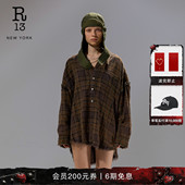 格纹衬衫 R13 宽松复古做旧解构慵懒风棕色系经典