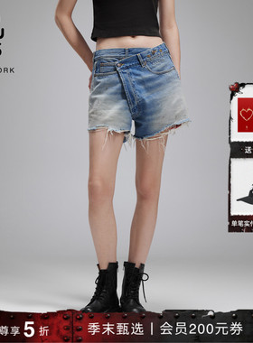 【明星同款】R13 CROSS OVER 中腰复古美式交叉牛仔短裤
