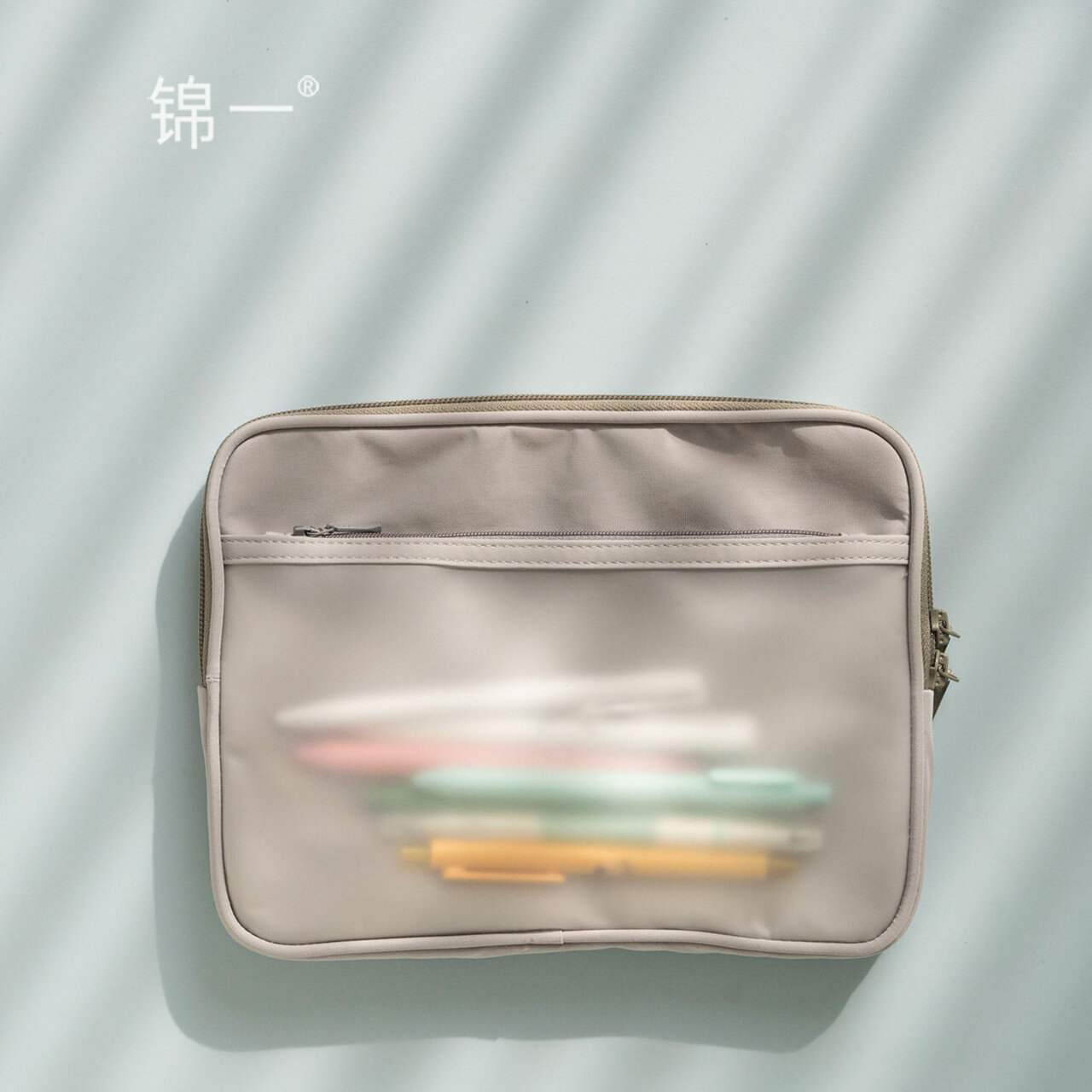 极速发货锦一笔袋 透明皮拼接手帐收纳包 文件包文具笔盒收纳袋