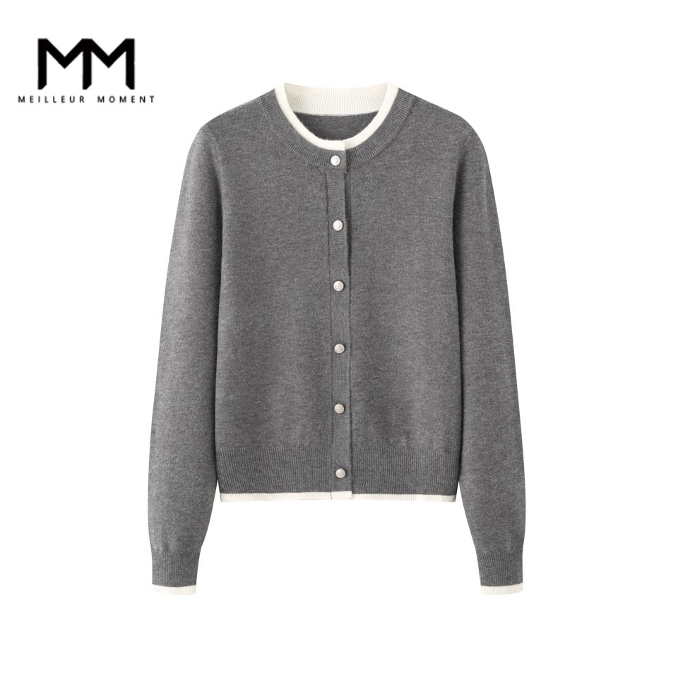 MM麦檬新品miu系穿搭假两件羊绒毛衣开衫外套25秋新款女5FA133011