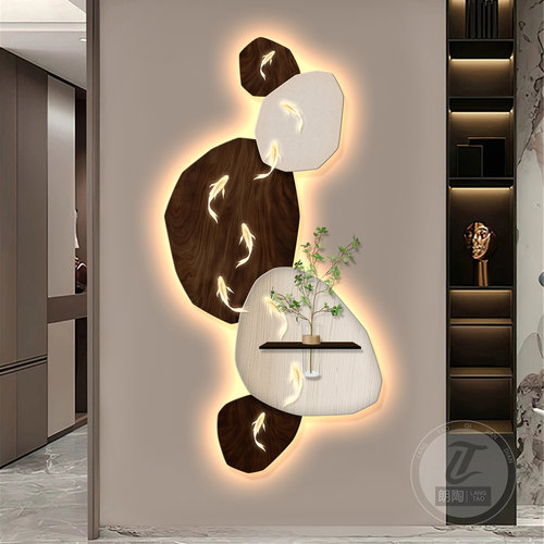 石来运转玄关装饰画九鱼图轻奢