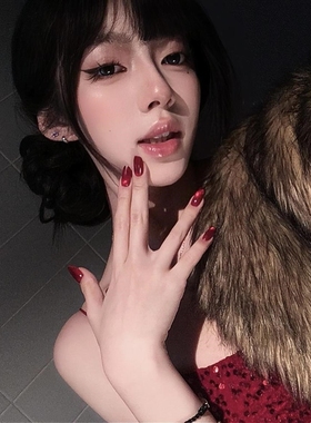 【红宝石】高品质纯手工复古牛血红玻璃珠猫眼穿戴甲显白美甲新娘