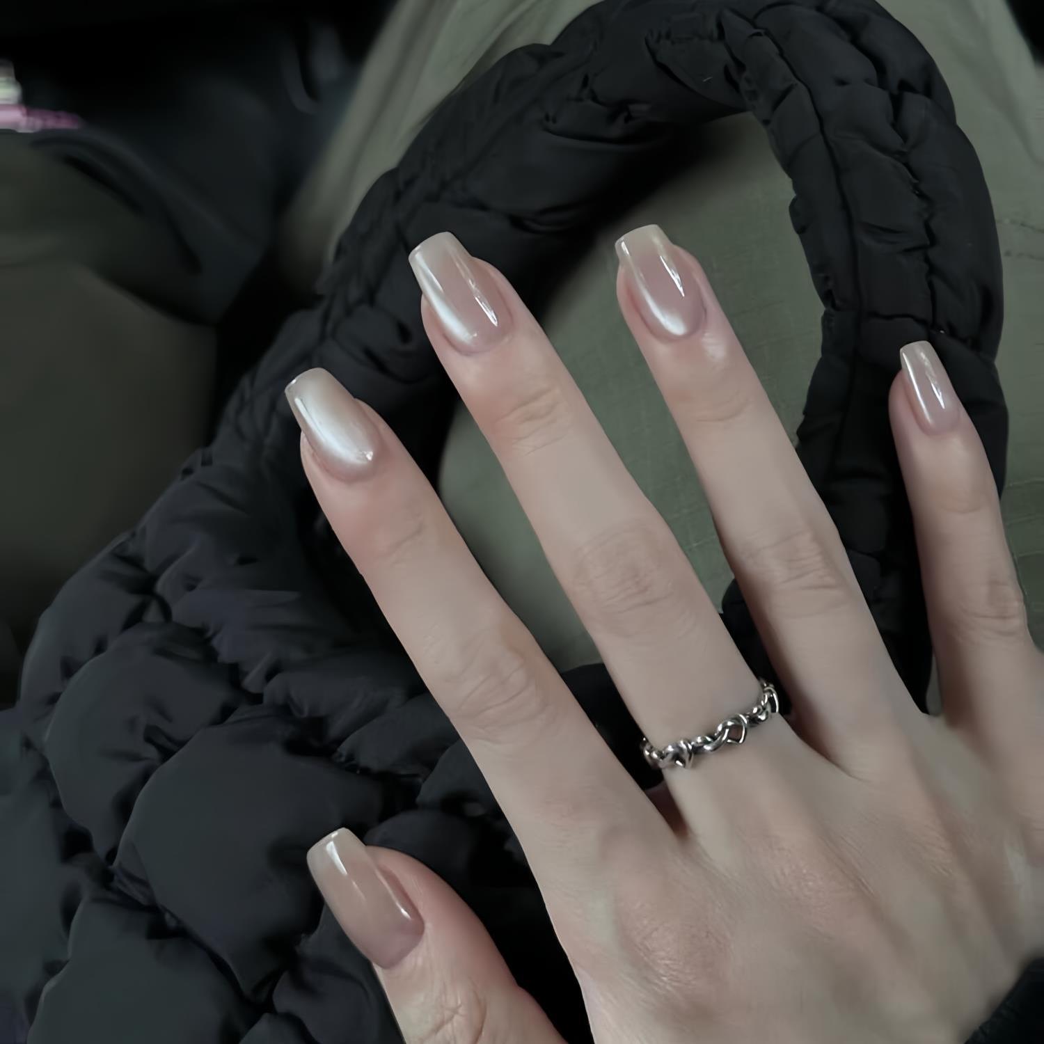 纯手工穿戴甲短款美甲裸色肉粉猫眼网红甲片成品高级显白新款