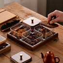 北美胡桃木玻璃果盘茶几分格茶点心糖果会所干果盘零食坚果盒带盖