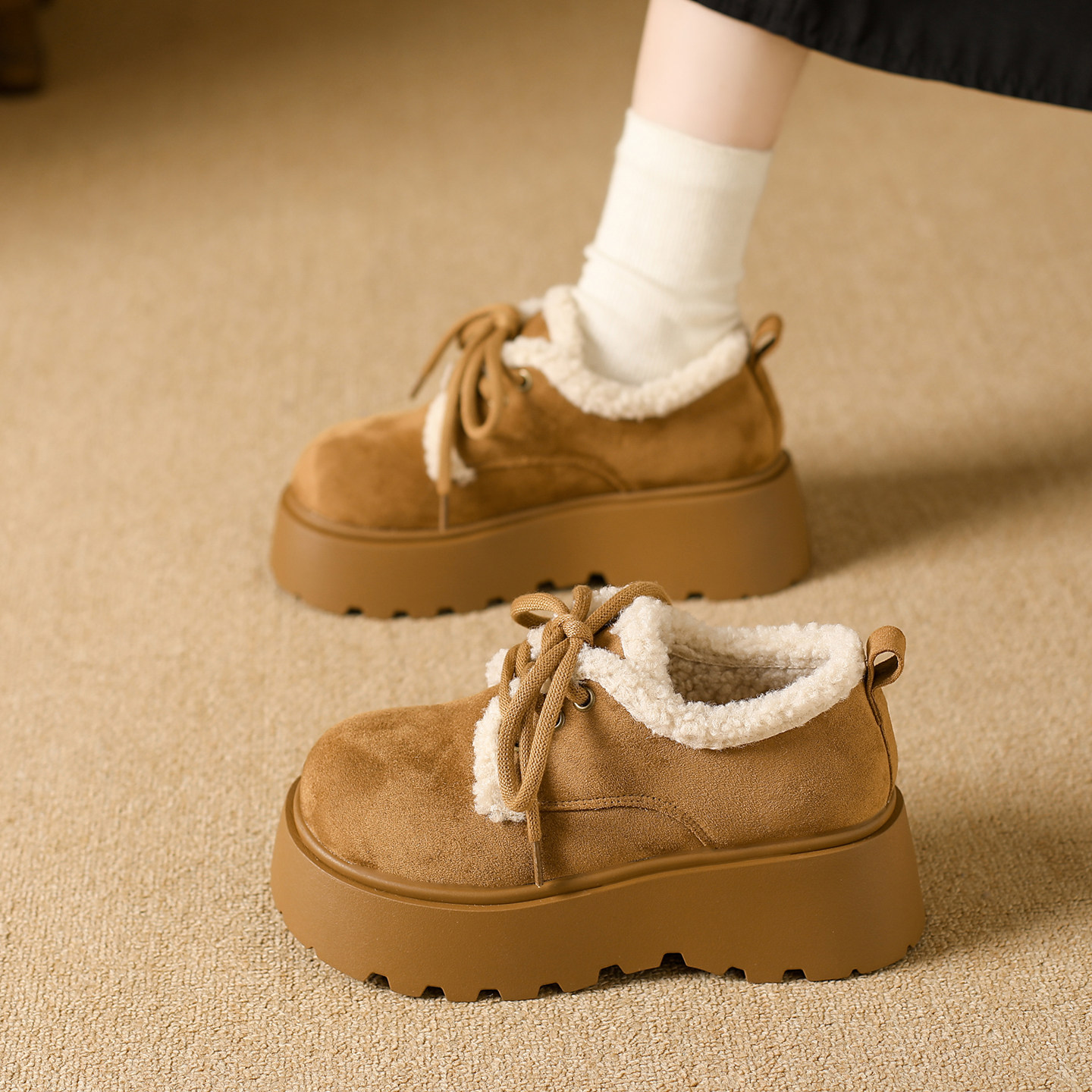厚底增高勃肯雪地靴女2025冬季新款加绒一脚蹬乐福鞋保暖低帮棉鞋,女鞋,时尚雪地靴,淘宝优惠券,粉丝福利购,淘宝优惠卷