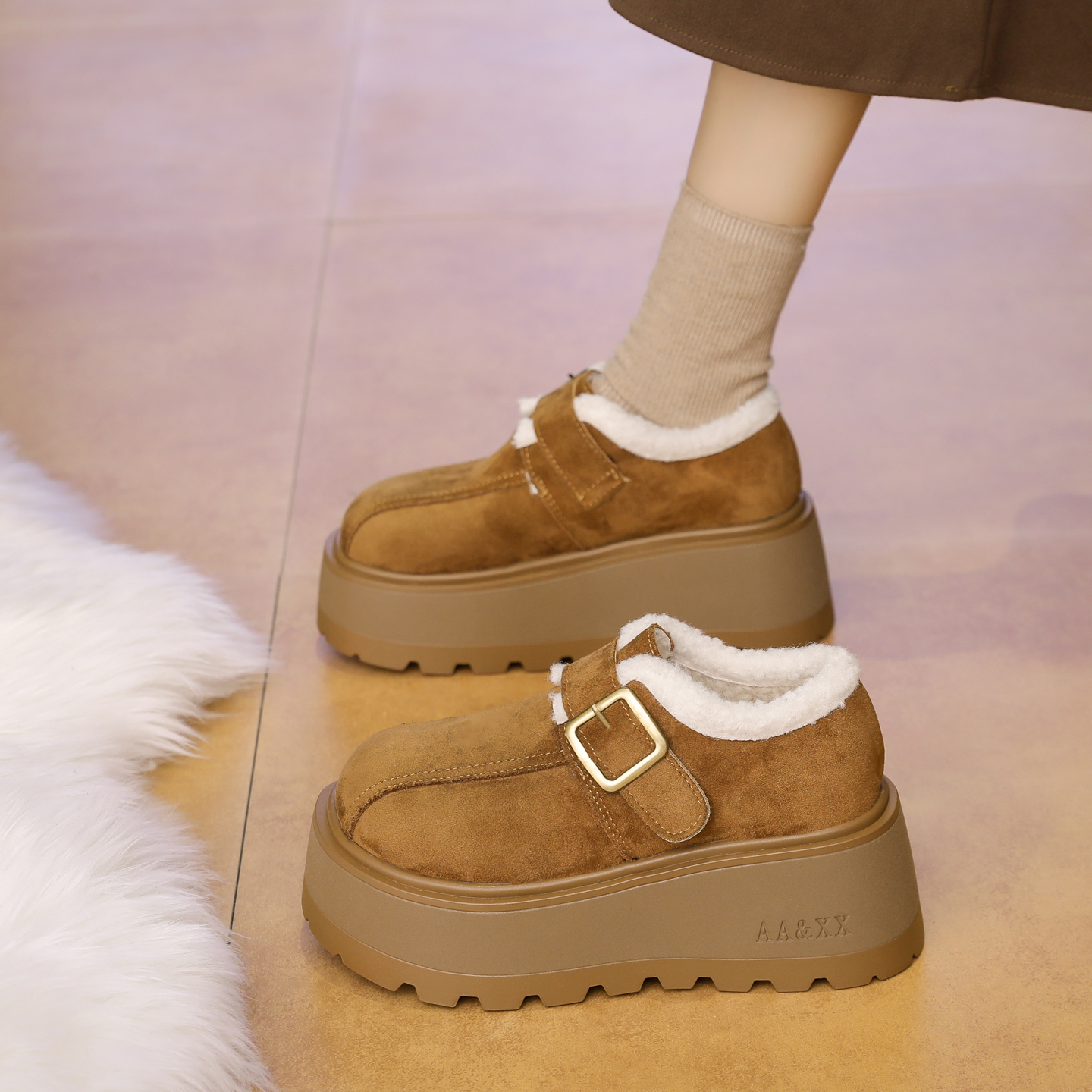 厚底勃肯鞋雪地靴女加绒东北棉鞋